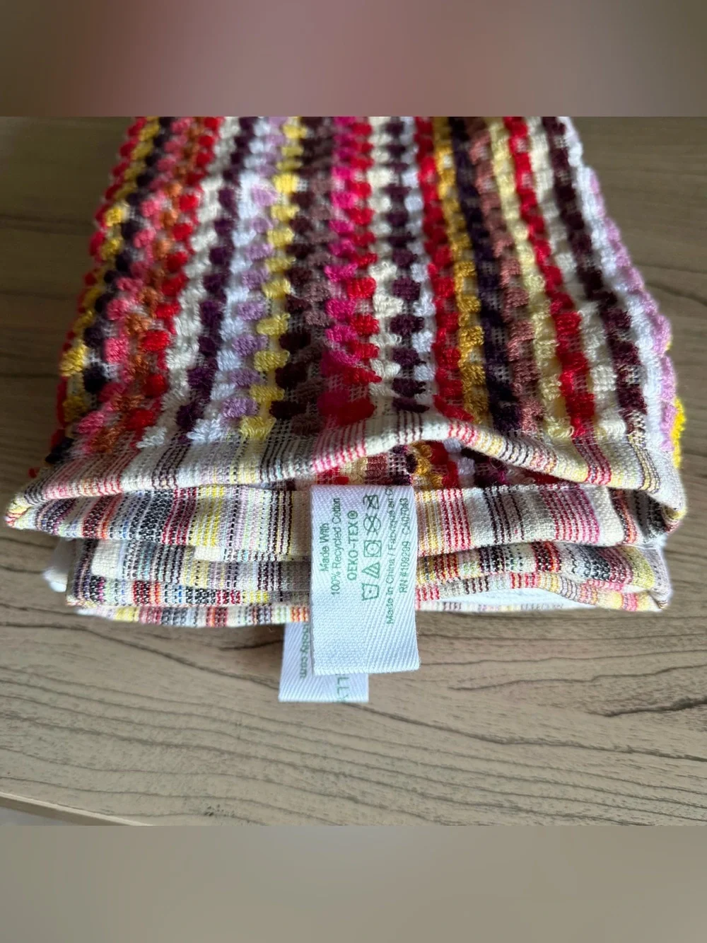 DEBORAH CONNOLLY FALL KITCHEN TOWELS (3) BLOCKS RED GOLD PURPLE 100% COTTON